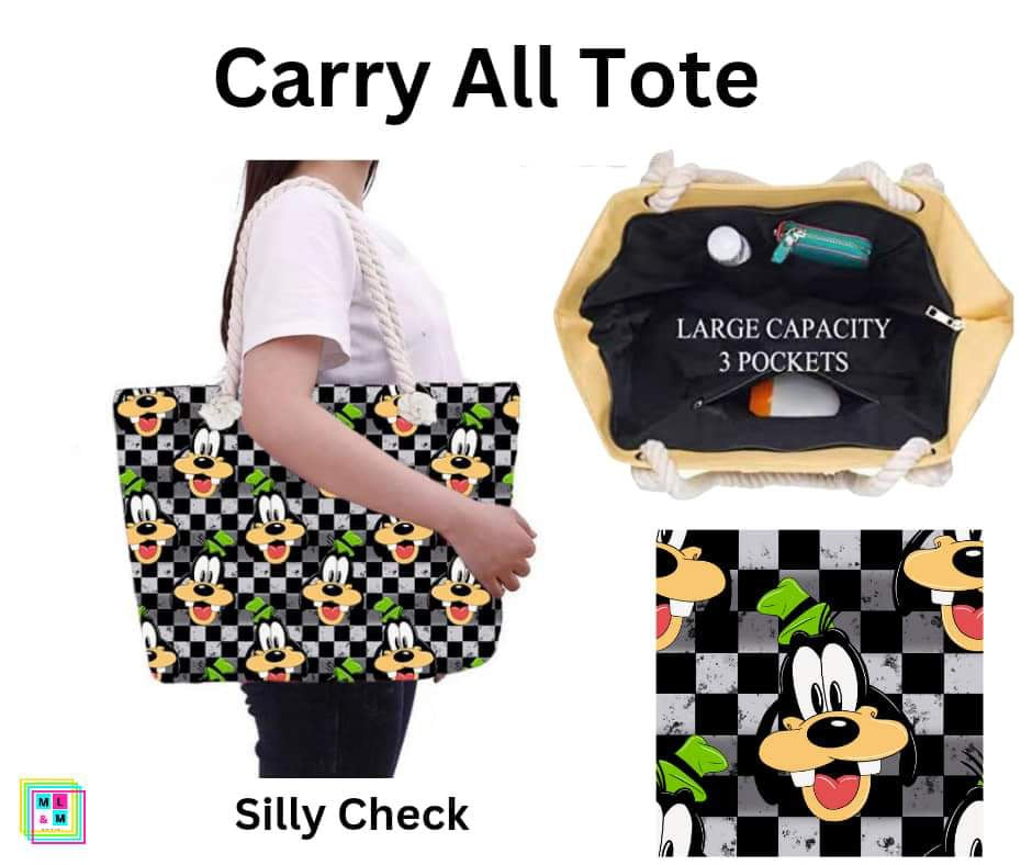 Silly Check Carry All Tote w/ Zipper