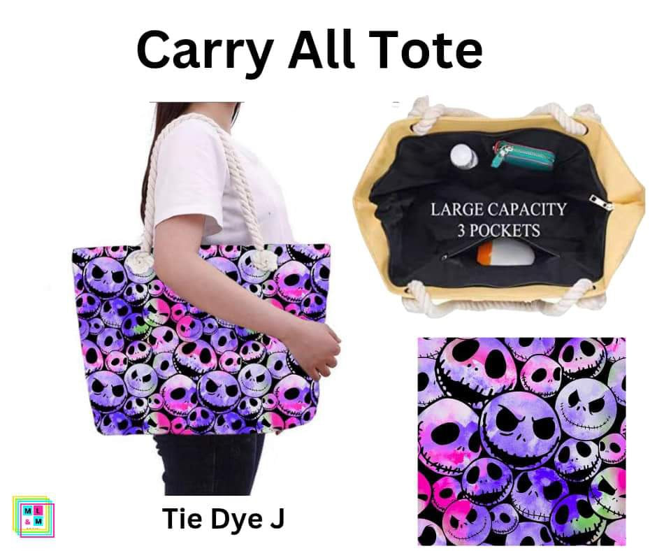 Tie Dye J Carry All Tote w/ Zipper