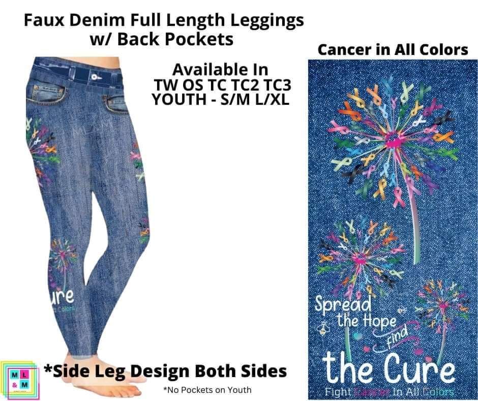Cancer in All Colors Faux Denim w/ Side Leg Designs Full Length