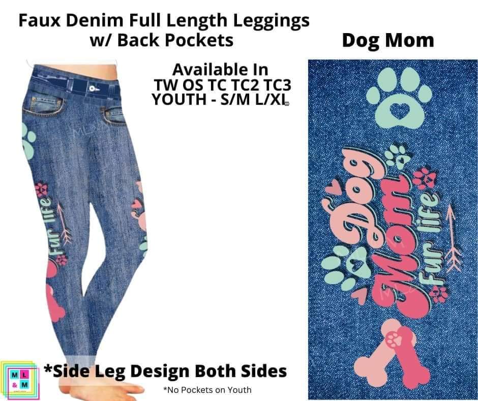 Dog Mom Faux Denim w/ Side Leg Designs Full Length