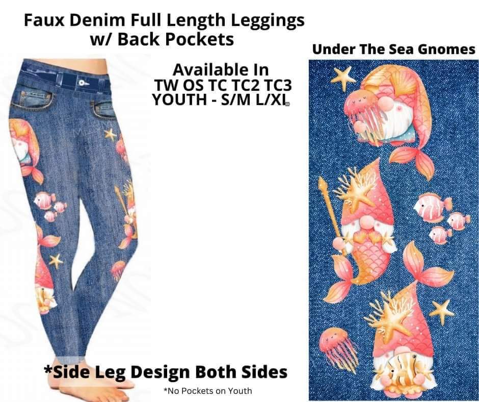 Under the Sea Gnomes Faux Denim w/ Side Leg Designs Full Length