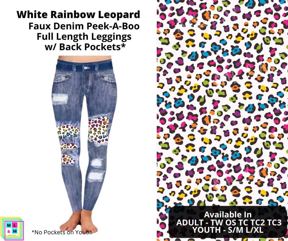 White Rainbow Leopard Faux Denim Full Length