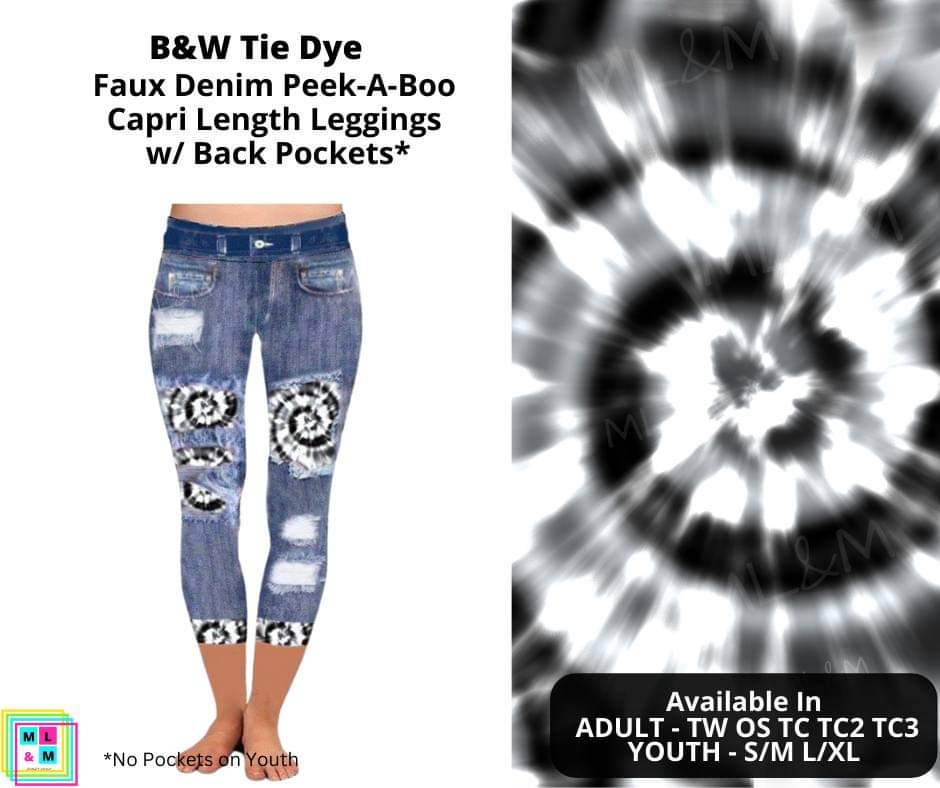 B&W Tie Dye Faux Denim Capris