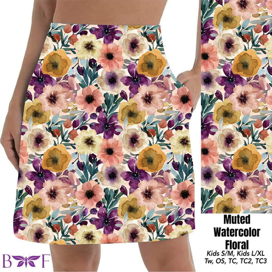 Muted Watercolor Floral skort