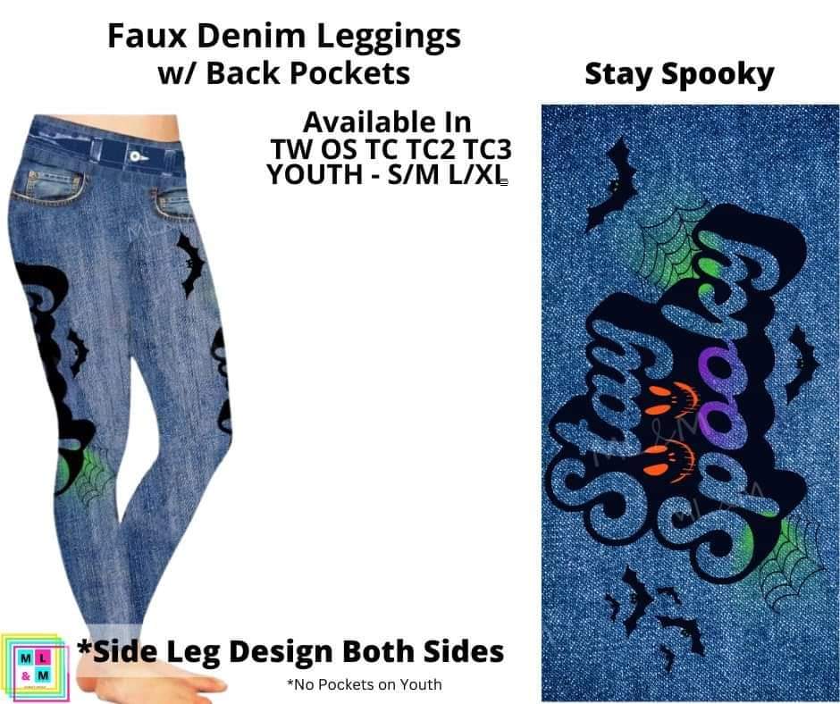 Stay Spooky Full Length Faux Denim w/ Side Leg Designs