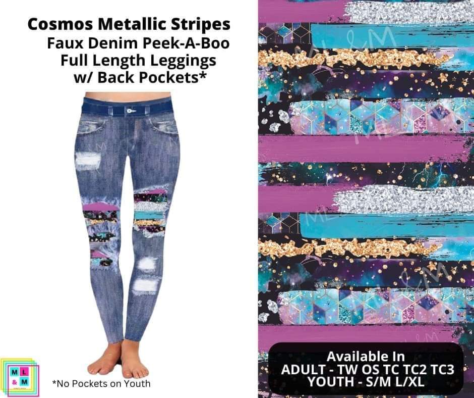 Cosmos Metallic Stripe Faux Denim Full Length