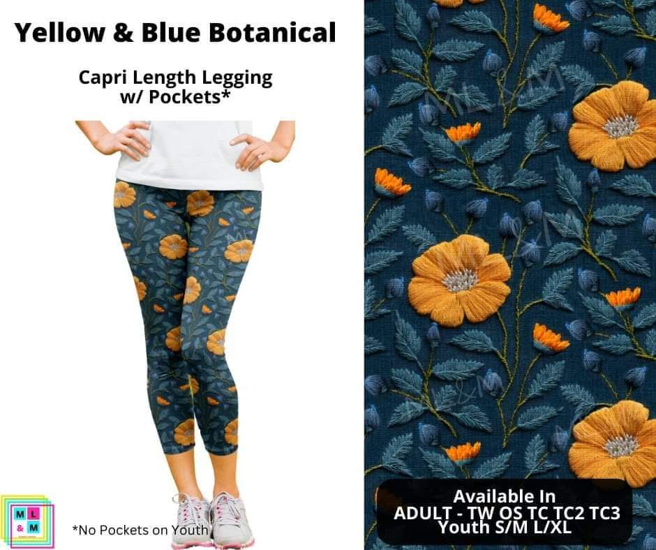 Yellow & Blue Botanical Capri Length w/ Pockets