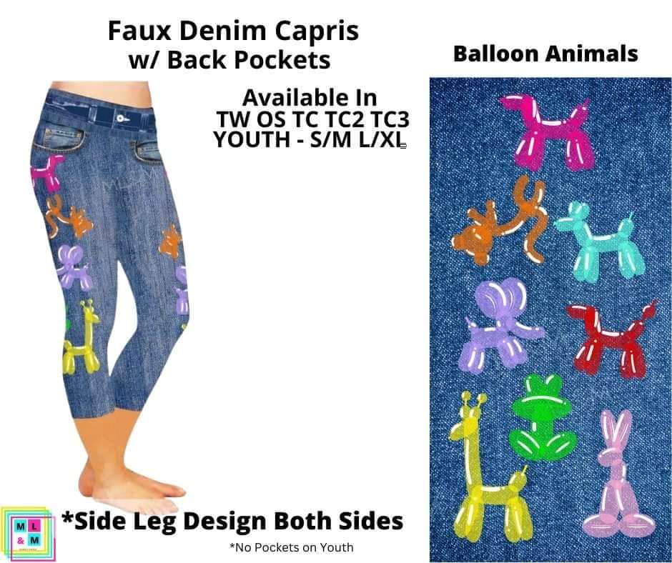 Balloon Animals Capri Faux Denim w/ Side Leg Designs