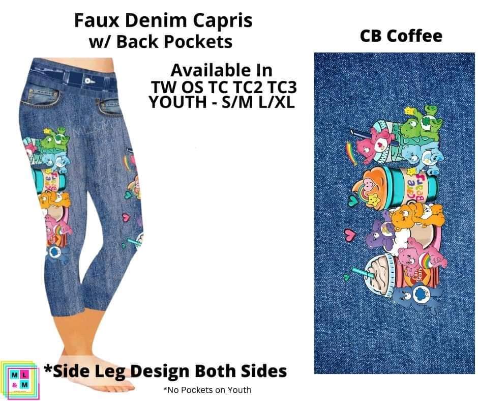 CB Coffee Capri Faux Denim w/ Side Leg Designs