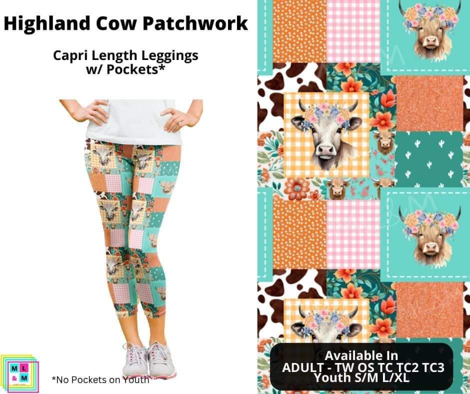 Highland Cow Patchwork Capri Length w/ Pockets