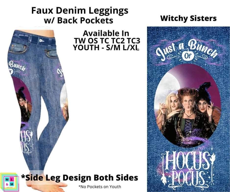 Witchy Sisters Full Length Faux Denim w/ Side Leg Designs