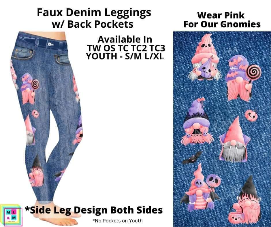 Wear Pink For Our Gnomies Full Length Faux Denim w/ Side Leg Designs