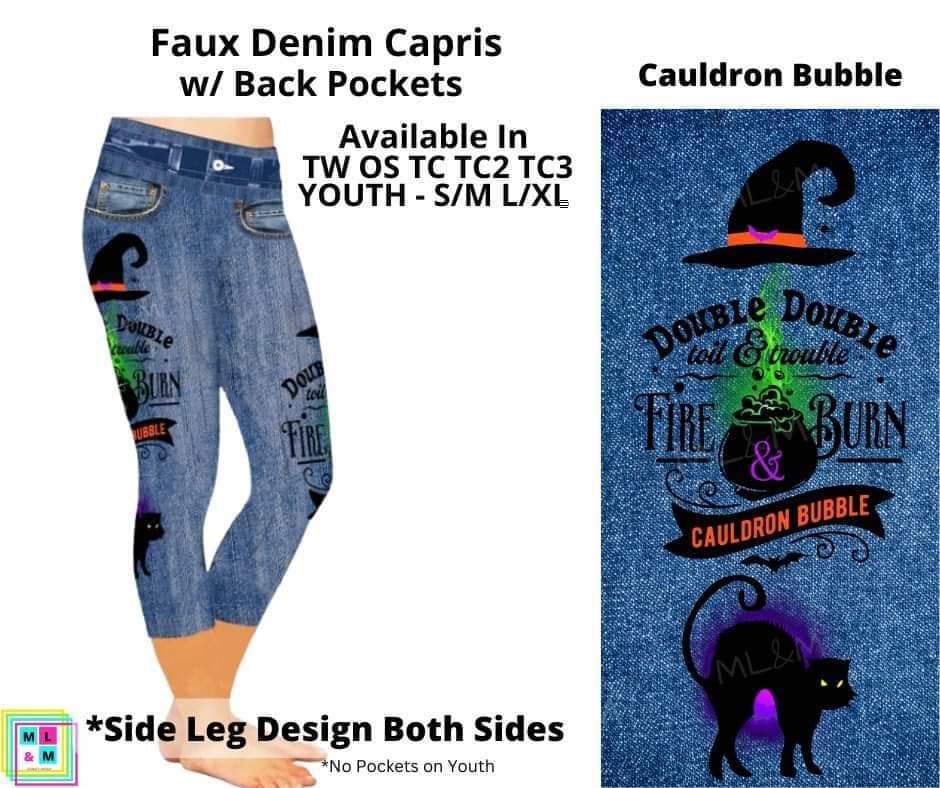 Cauldron Bubble Capri Faux Denim w/ Side Leg Designs