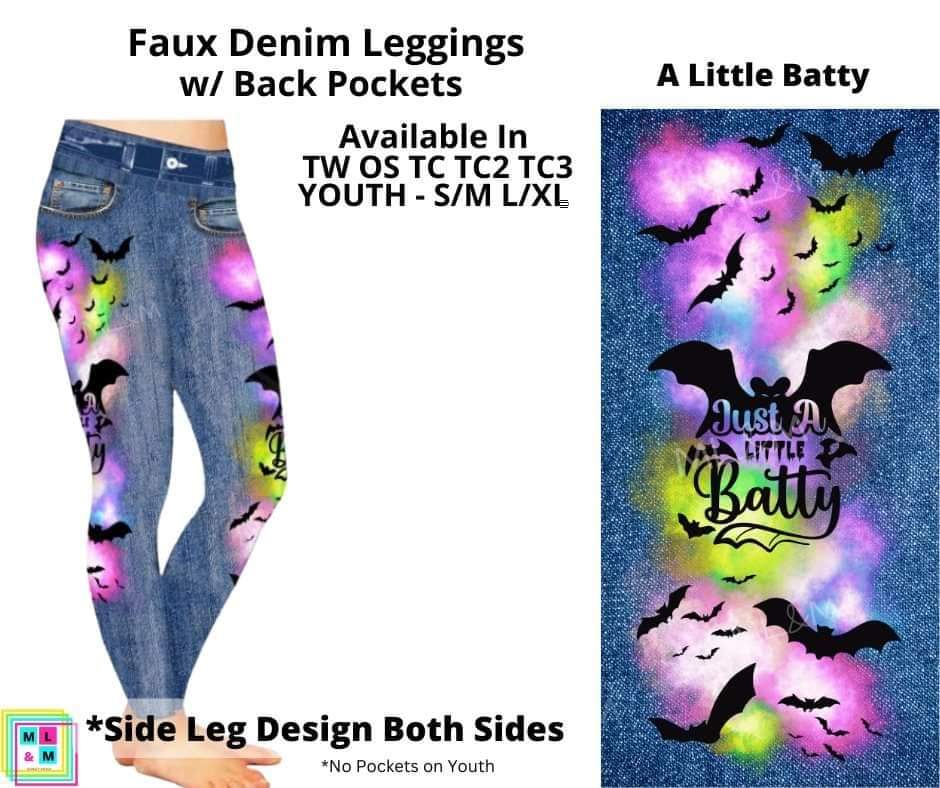 A Little Batty Full Length Faux Denim w/ Side Leg Designs
