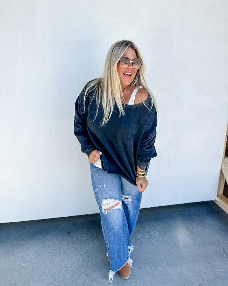 Custom Mineral Washed Sweatshirt Denim