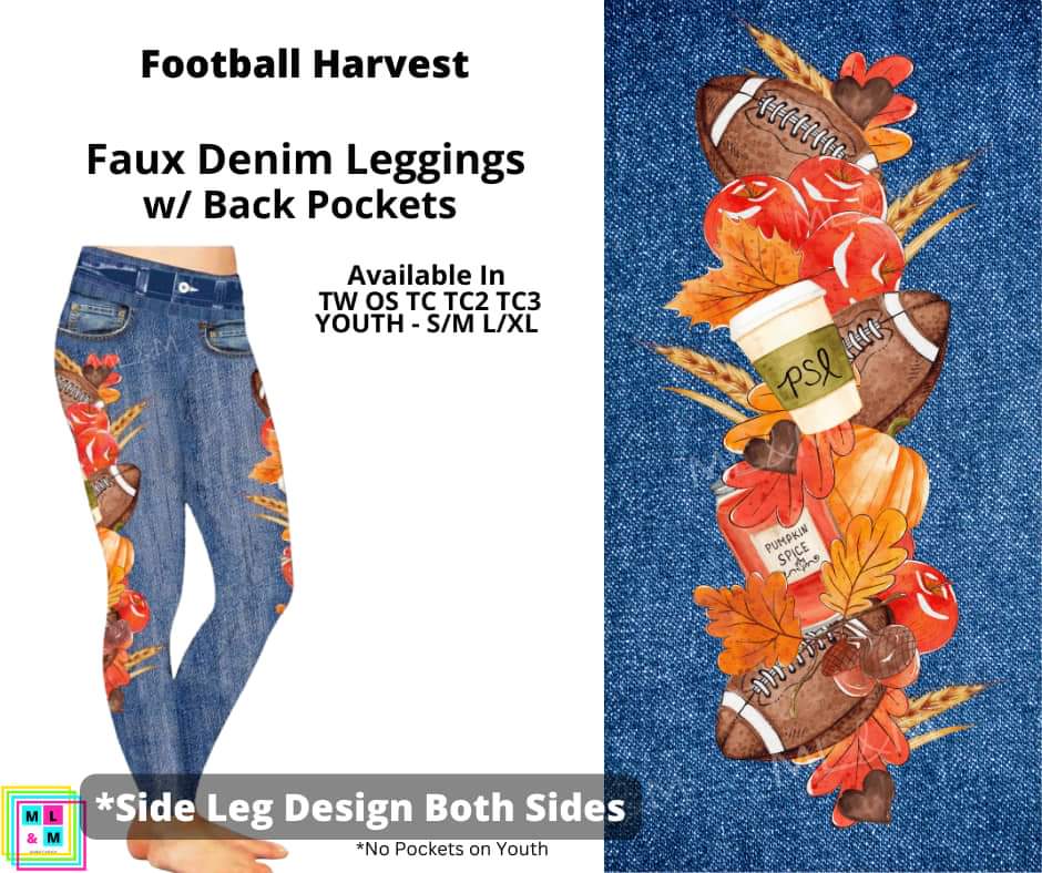 Football Harvest Full Length Faux Denim w/ Side Leg Designs
