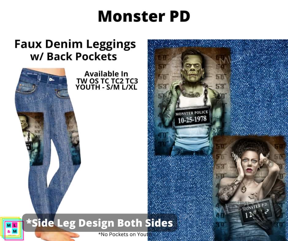 Monster PD Full Length Faux Denim w/ Side Leg Designs