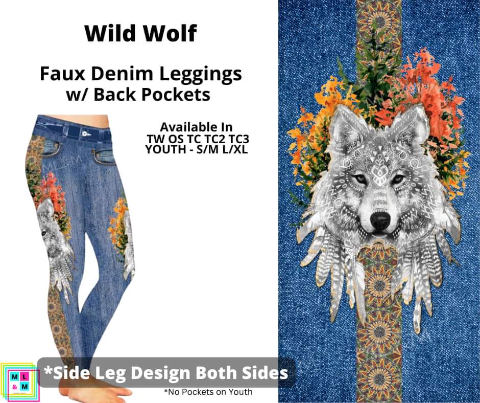 Wild Wolf Full Length Faux Denim w/ Side Leg Designs