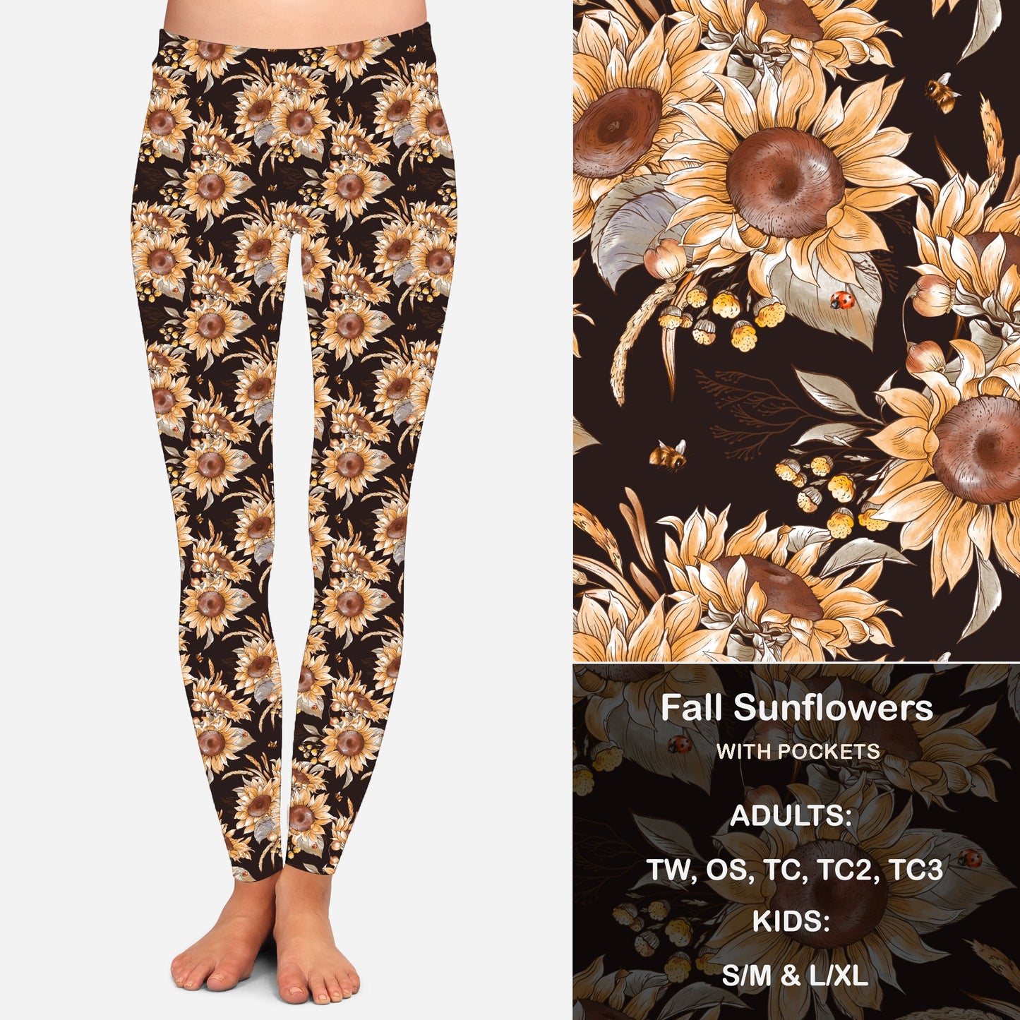 Fall Sunflowers Leggings & Capris with Pockets Preorder Closes 7/31 eta September