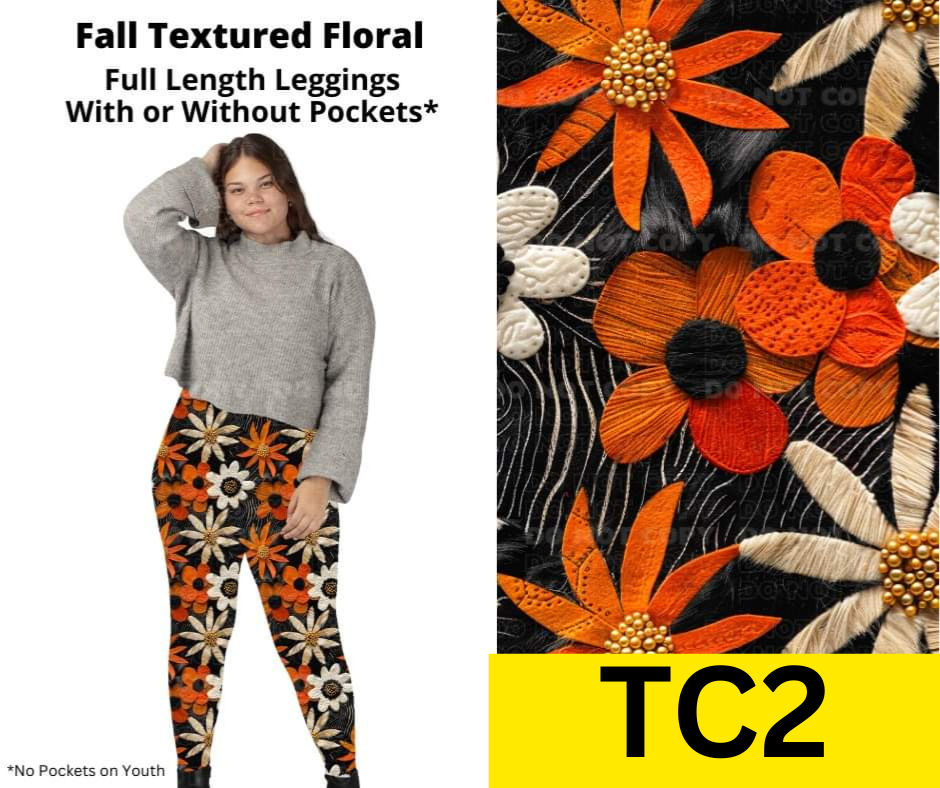 Fall Textured Floral Full Length Leggings w/ Pockets