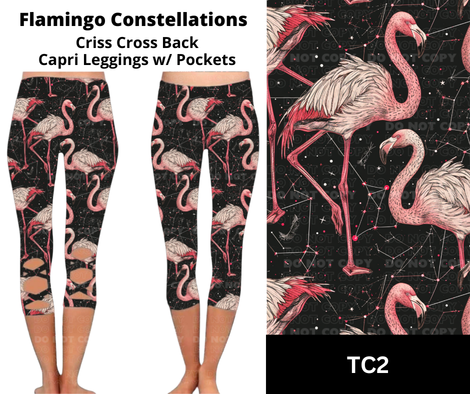 Flamingo Constellations Criss Cross Capri w/ Pockets