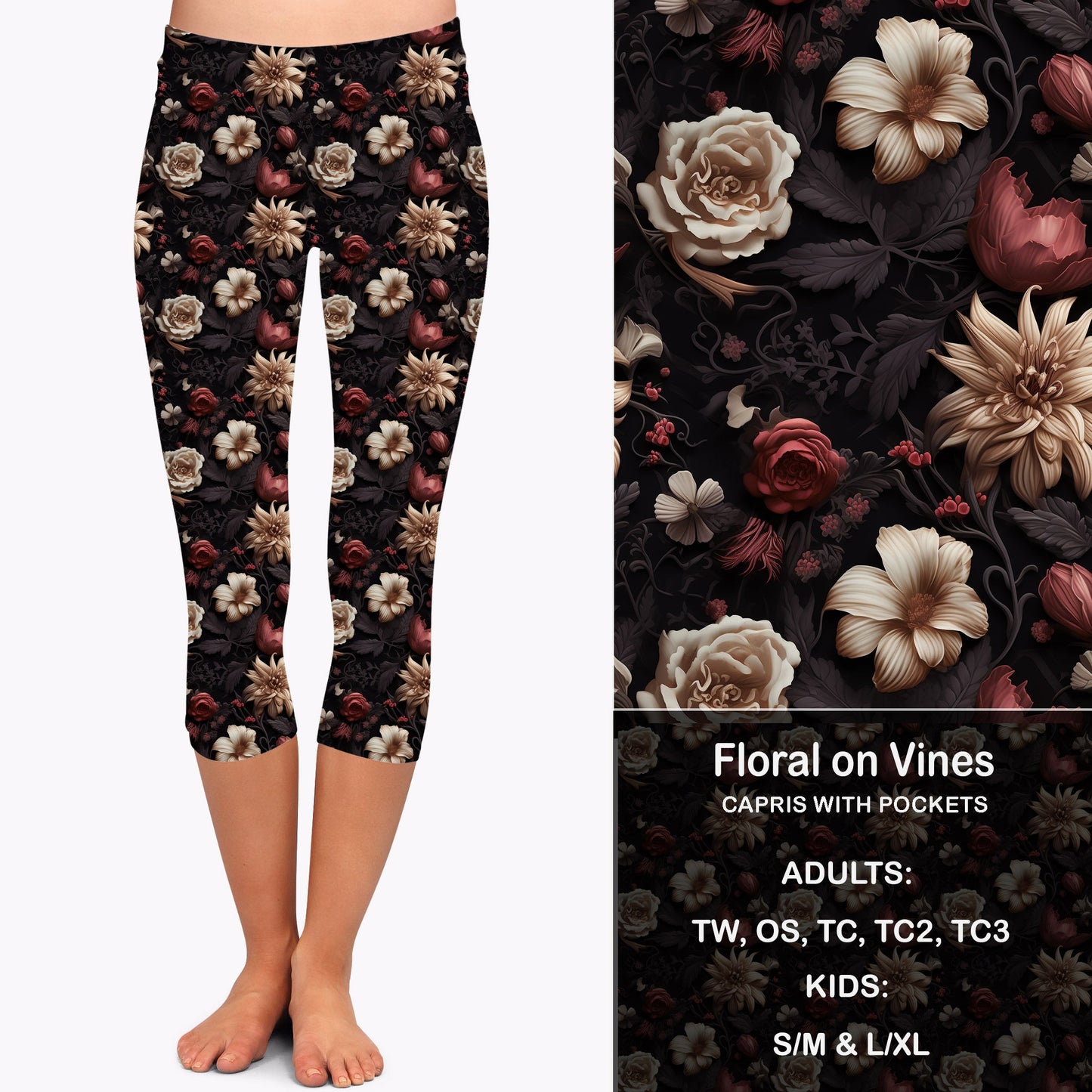 FLORAL ON VINES - Leggings & Capris with Pockets Preorder Closes 7/31