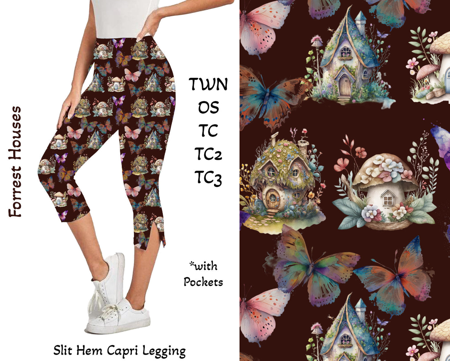 Forrest Houses Side Slit Hem Capri Leggings with Pockets