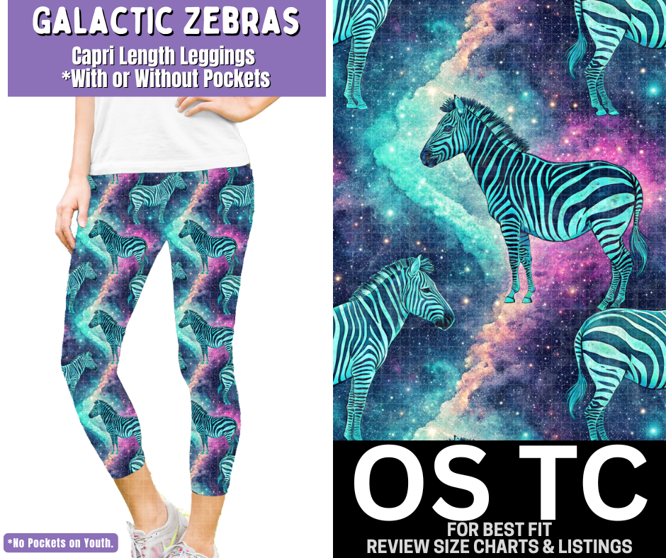 Galactic Zebras Capri Length Leggings w/ Pockets