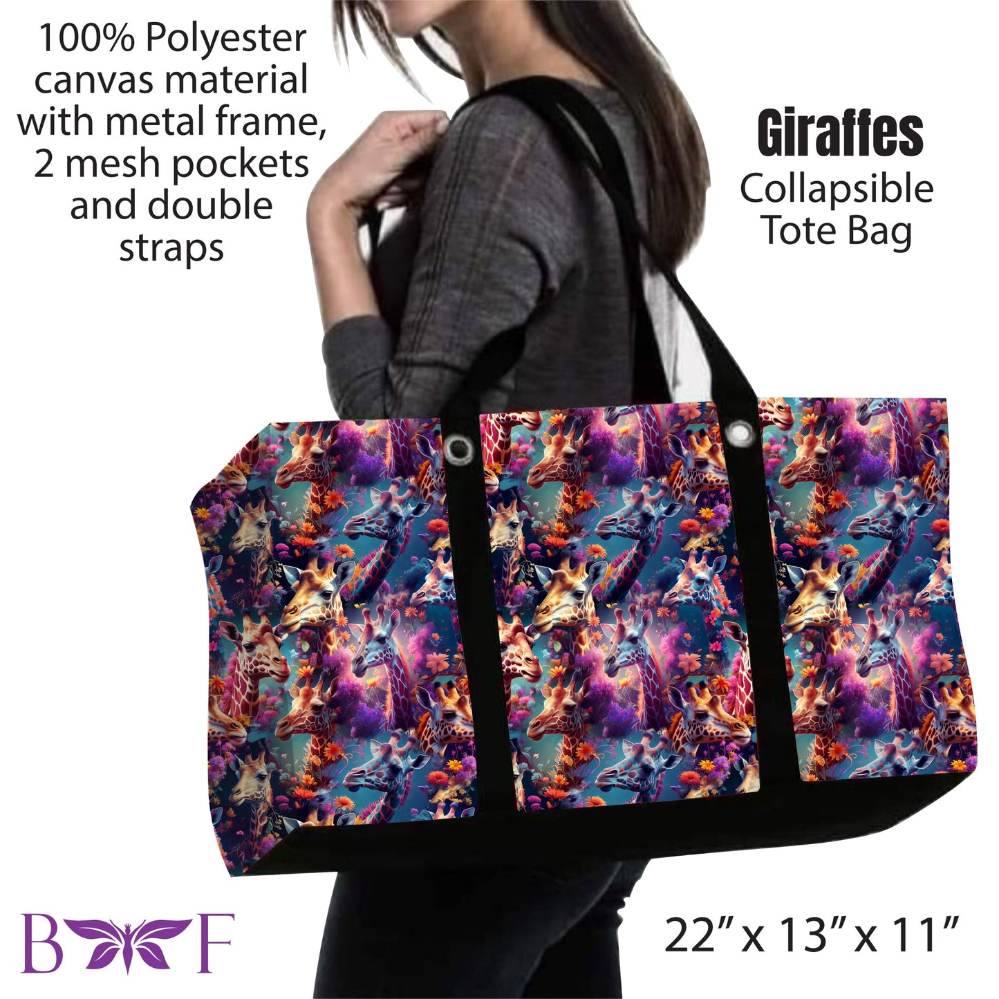 Giraffes large tote and 2 inside mesh pockets