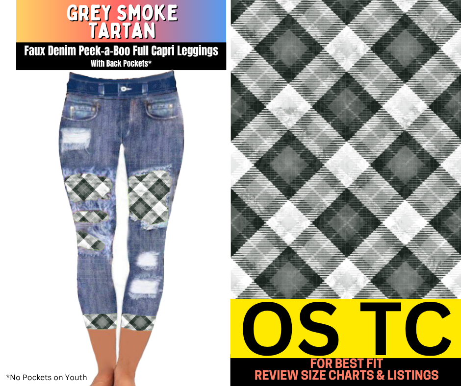 Grey Smoke Tartan Capri Faux Denim Peekaboo