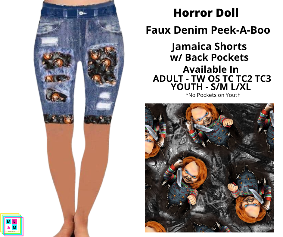 Horror Dolls Faux Denim Jamaica Shorts