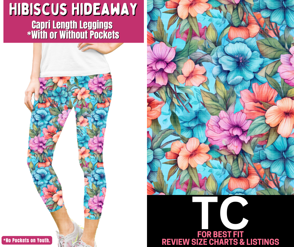 Hibiscus Hideaway Capri Length Leggings w/ Pockets