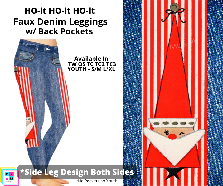 HO-lt HO-lt HO-it Full Length Faux Denim w/ Side Leg Designs