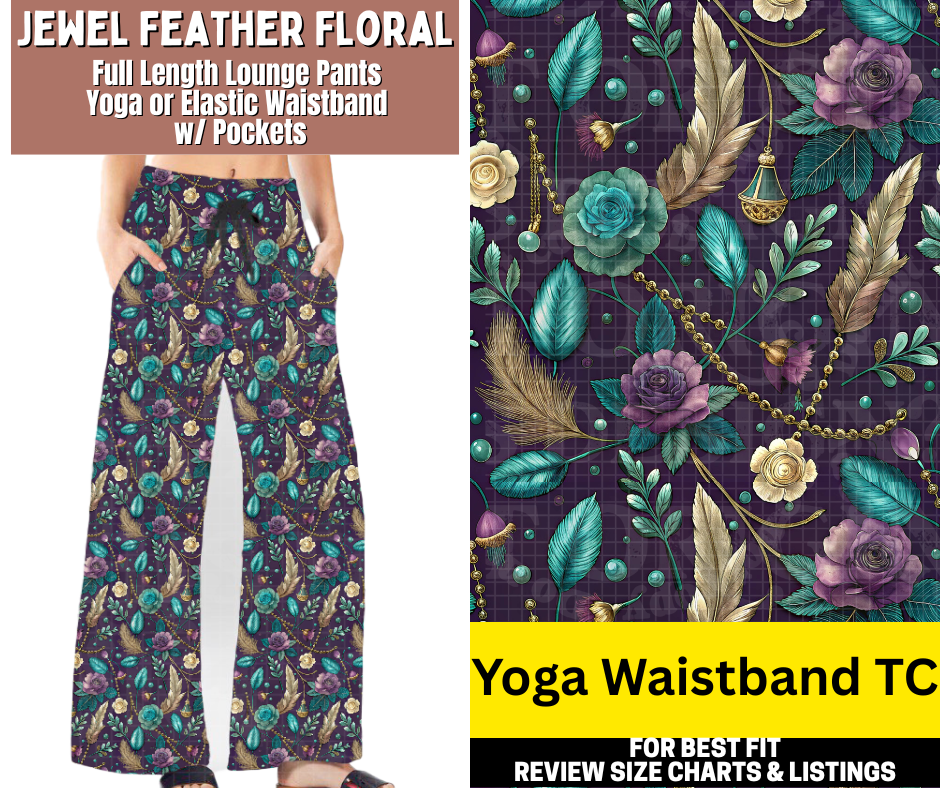 Jewel Feather Floral Full Length Lounge Pants