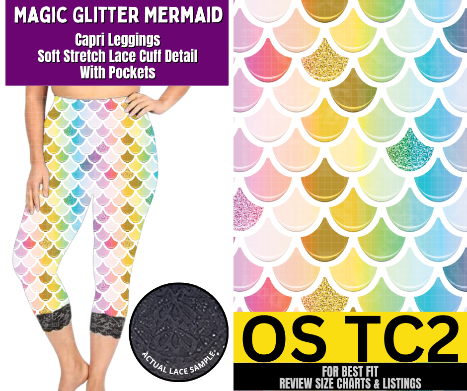 Magic Glitter Mermaid Lace Cuff Capris w/ Pockets