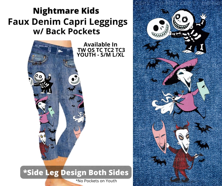 Nightmare Kids Capri Faux Denim w/ Side Leg Designs