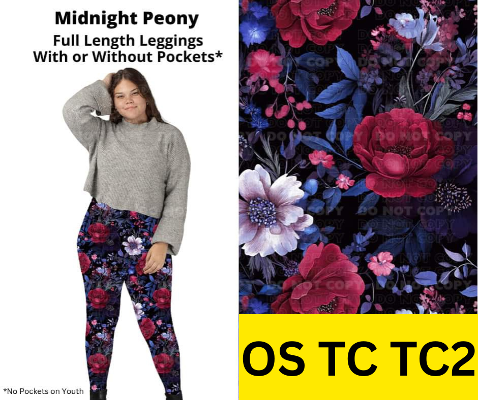 Midnight Peony Full Length Leggings w/ Pockets