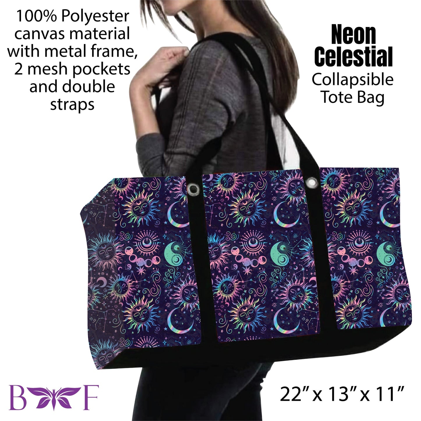 Neon Celestical large tote and 2 inside mesh pockets