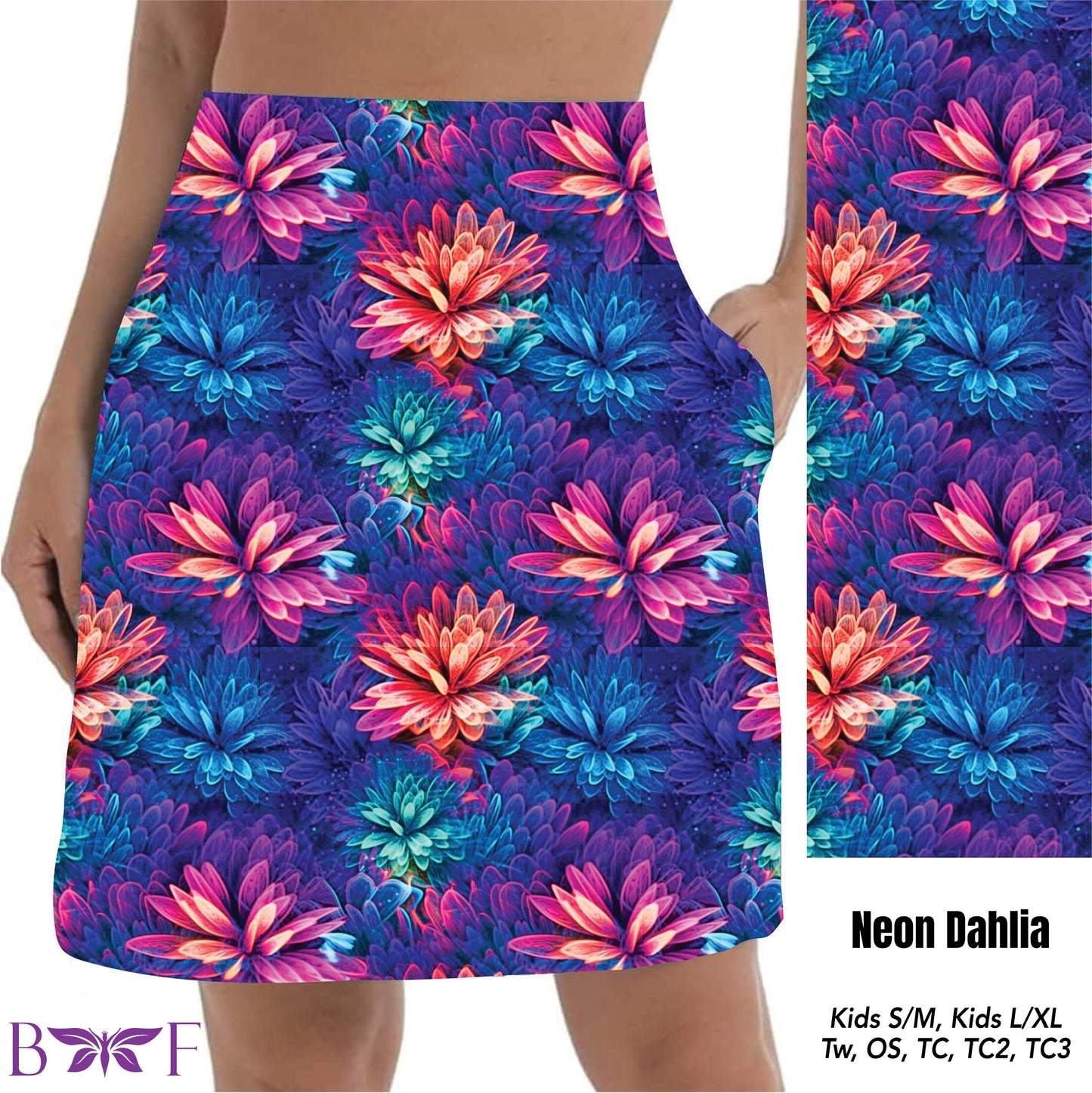 Neon Dahlia skorts and biker shorts with pockets