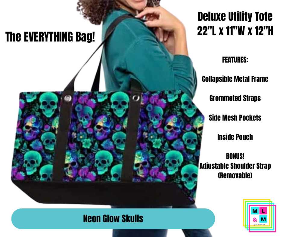Neon Glow Skulls Collapsible Tote
