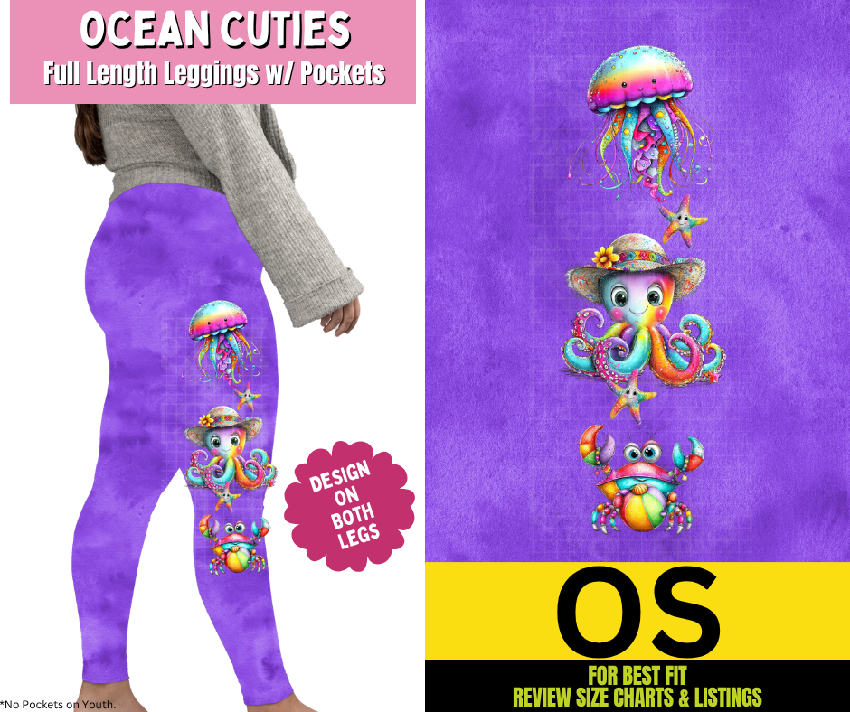 Ocean Cuties Watercolor Full Length Leggings w/ Side Leg Designs
