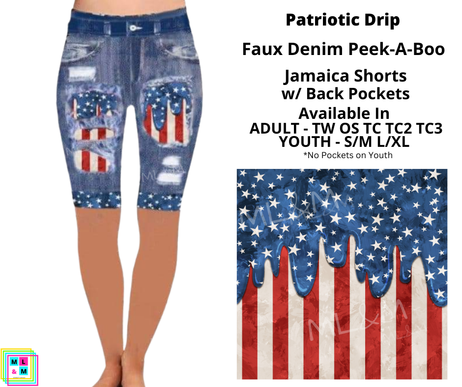 Patriotic Drip Faux Denim Jamaica Shorts