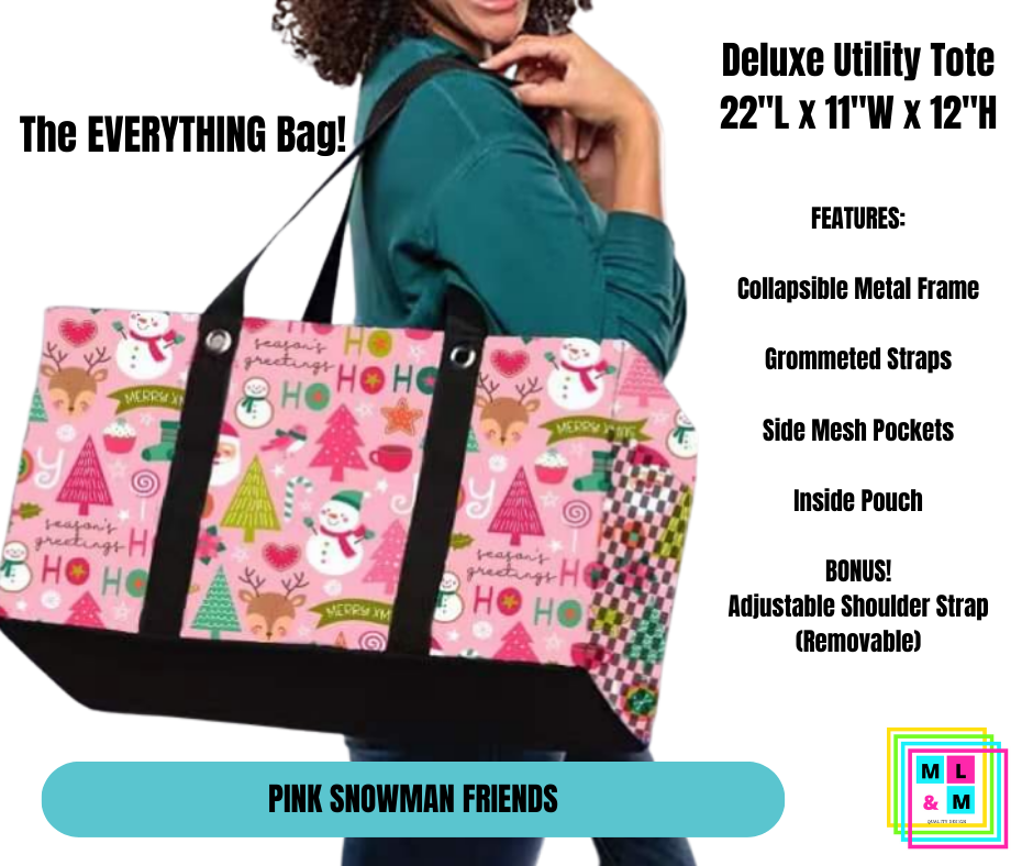 Pink Snowman Friends Collapsible Tote