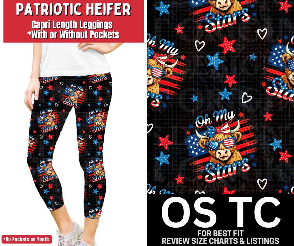 Patriotic Heifer Capri Length Leggings w/ Pockets