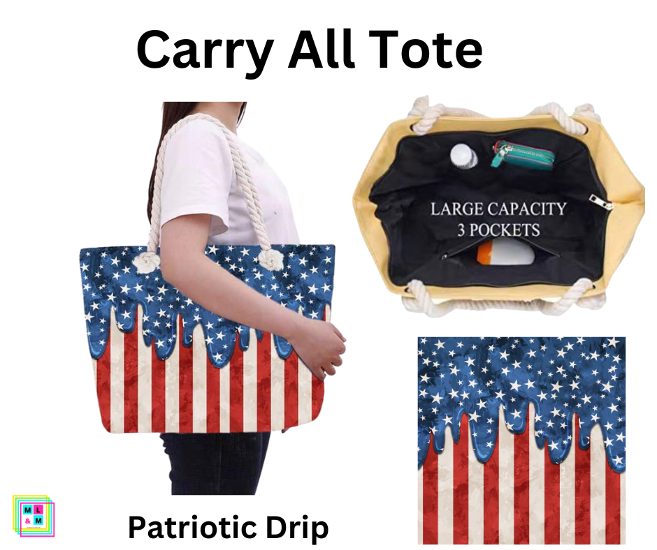 Patriotic Drip Carry All Tote w/ Zipper