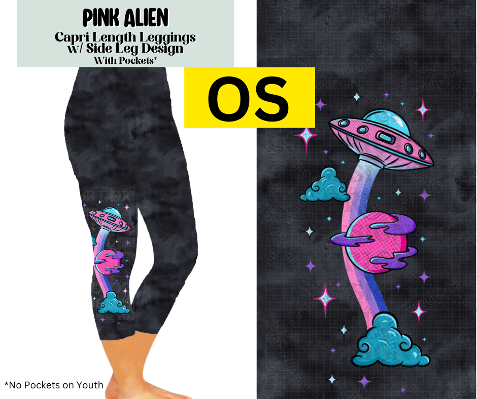 Pink Alien Capri Leggings w/ Side Leg Designs