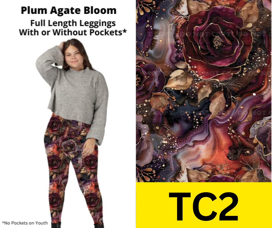 Plum Agate Bloom Full Length Leggings w/ Pockets