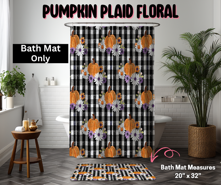 Pumpkin Plaid Floral Custom Bath Mat