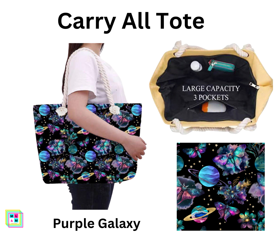 Purple Galaxy Carry All Tote w/ Zipper