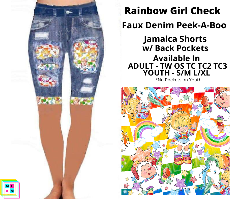 Rainbow Girl Check Faux Denim Jamaica Shorts